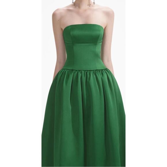 Self-Portrait Green Satin Bandeau Strapless Maxi Dress Size 2 - Picture 3 of 14